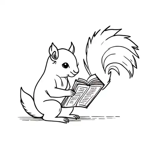 Small Fluffy Tailed Squirrel Reading A Book