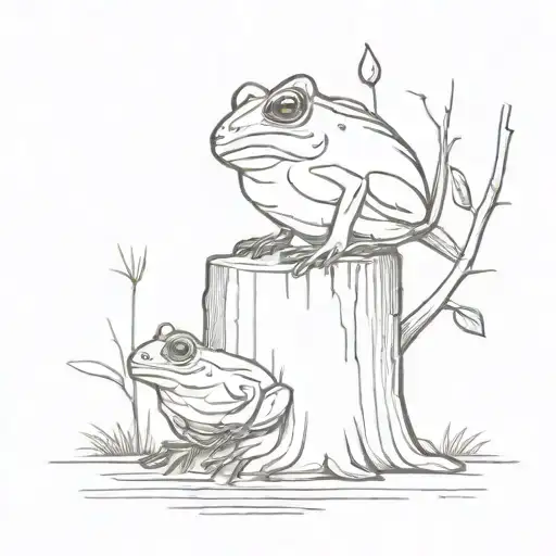 Frog And A Cardinal Sitting On A Tree Stump