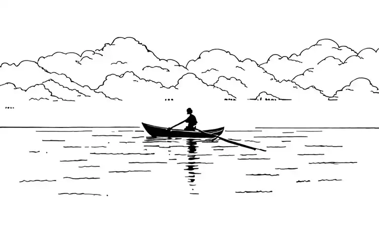 A Person Rowing A Boat On The Water In The Distance
