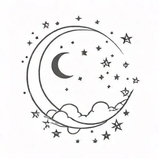 A Minimalist Tattoo Of A Night Sky Filled With Stars And A Crescent Moon