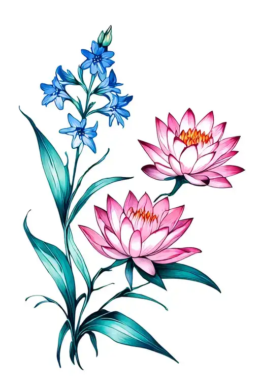 Larkspur And Water Lily Minimalist
