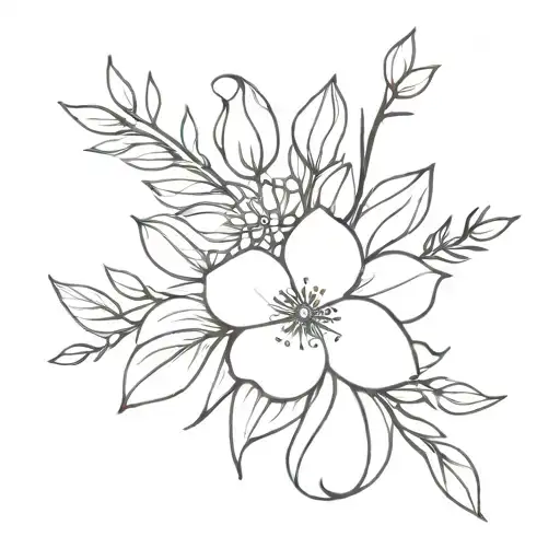 A Minimalist Design Of A Bouquet Of Flowers Wrapped In A Fine Line Ribbon