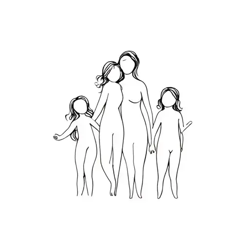 Mother And Two Children In Her Arms