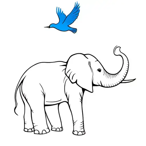 Elephant & Blue Bird Flying