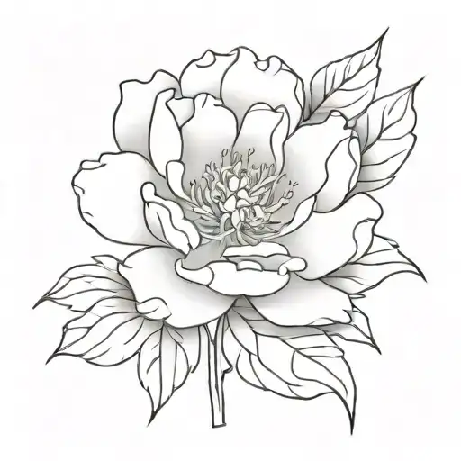 Outline Of One Peony And One Oak Tree Leaf