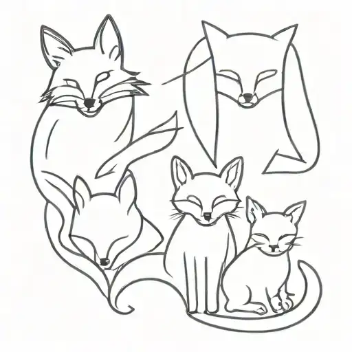 Animal Family Fox Cat Dog And Bunny