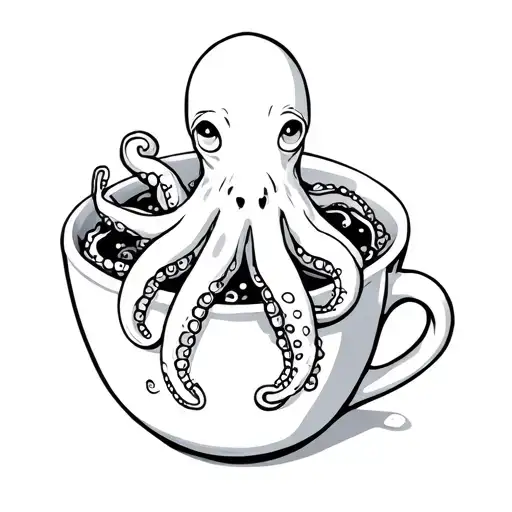 Cartoon Octopus In A Coffee Cup Overflowing