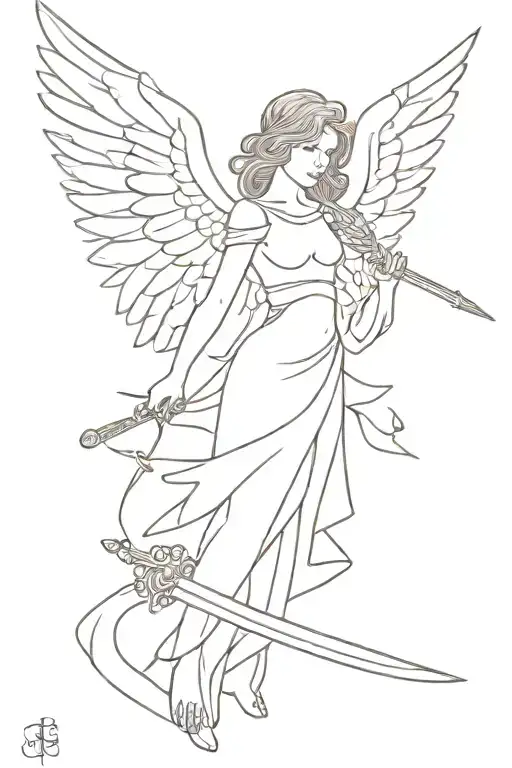 Warrior Angel With Open Wings And Sword