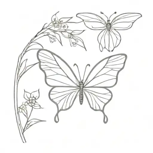 Lineal Butterfly Tattoo With Plant