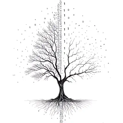 A Tree Half Realistic And Half In Binary Code Forming