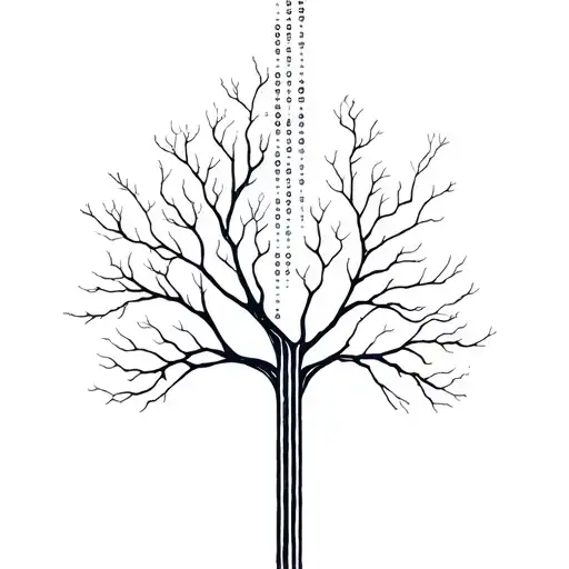 A Tree Half Realistic And Half In Binary Code Forming