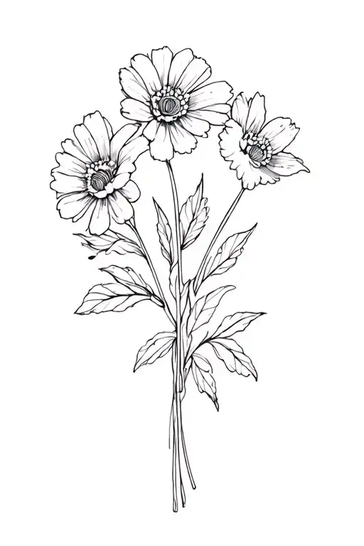 February Birth Flower Bouquet Fine Line