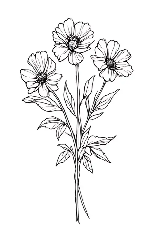 Single February Birth Flower Bouquet Fine Line