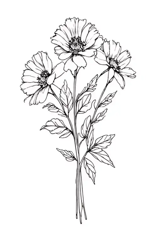 One Single February Birth Flower Bouquet Fine Line