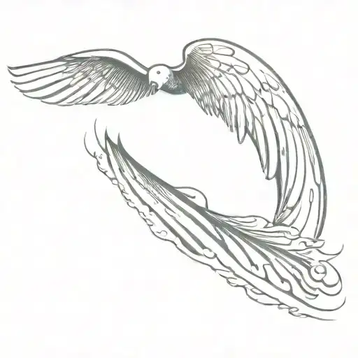 An Artistic Interpretation Of A Surf With Angel Wings Flying Above The Ocean