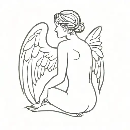 Angel Sitting With Wings Turned Back