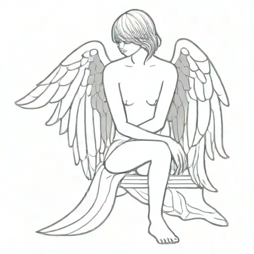 Headless Angel Sitting Turned Back With Wings