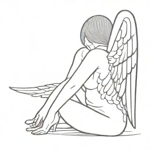 Angel Sitting Turned Back With Wings
