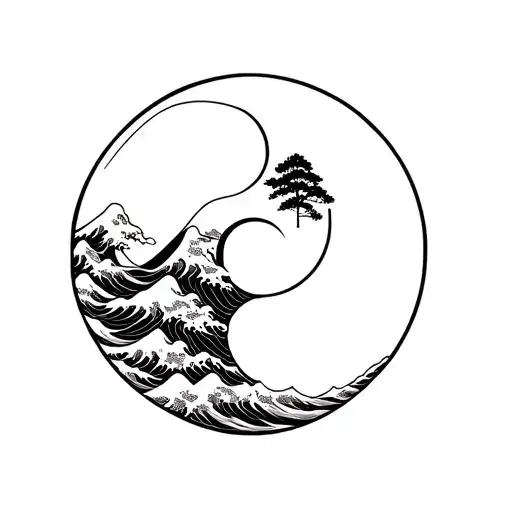 Mountain And Waves Yin Yang Symbol