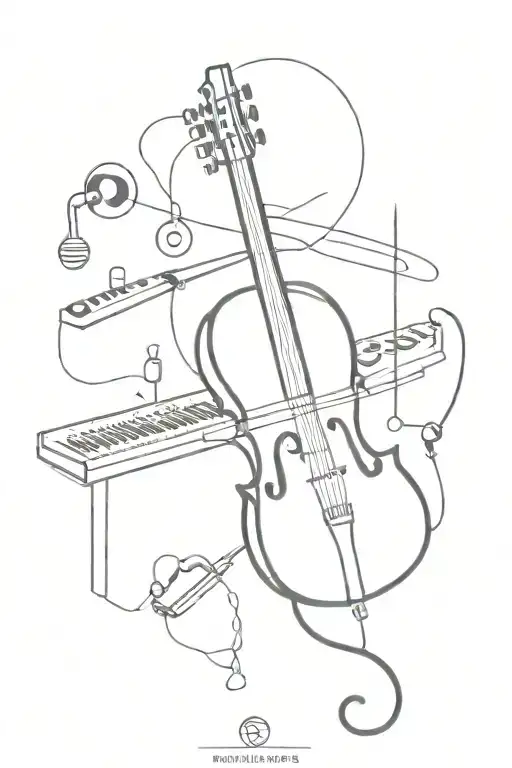 A Tattoo Design Inspired By Electronic Music And A Mix Of Different Musical Instruments
