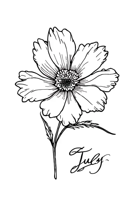 Single Simple July Birth Flower Fine Line