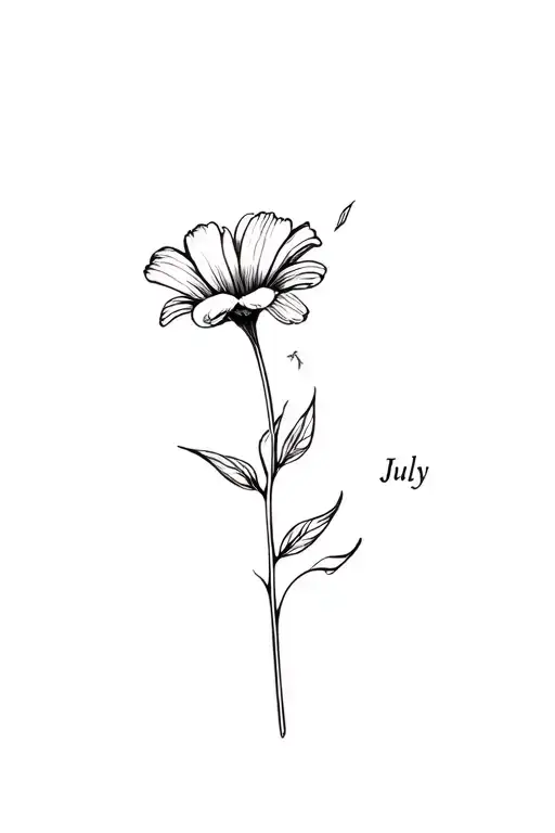 Single Simple July Birth Flower Fine Line