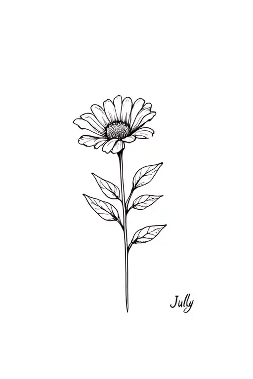 Single Simple July Birth Flower Fine Line