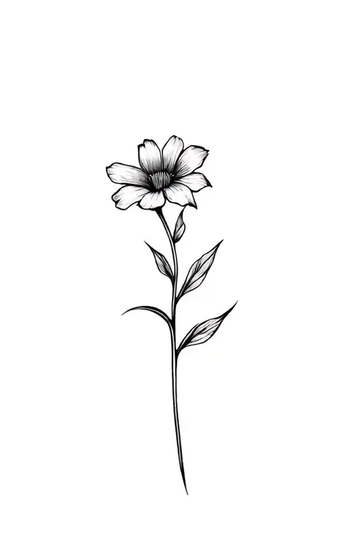 Fine Line Violet Flower In Black And White