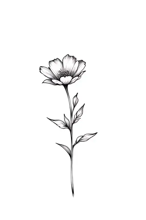 Fine Line Violet Flower In Black And White