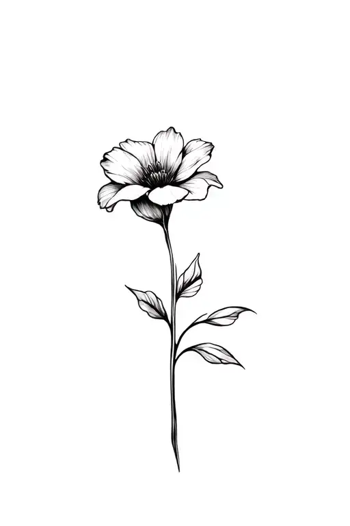 Fine Line Violet Flower In Black And White
