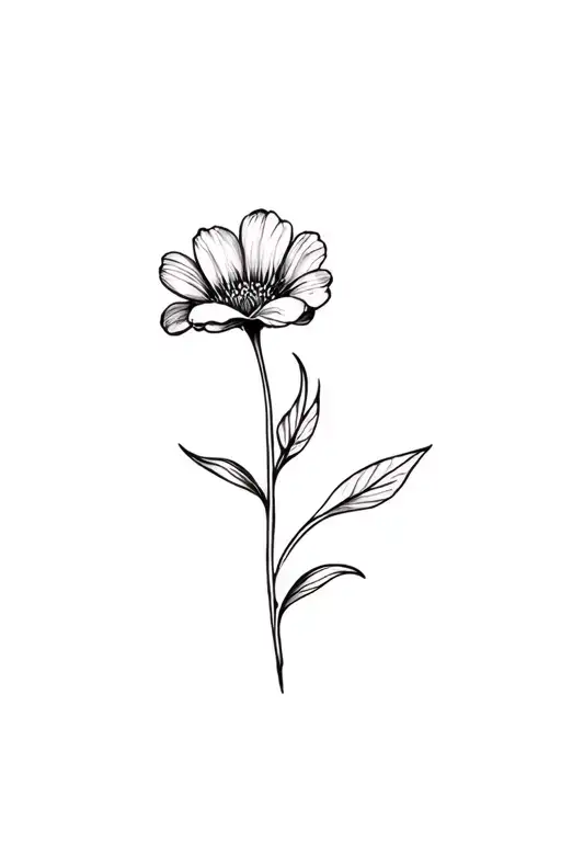 Fine Line Violet Flower In Black And White