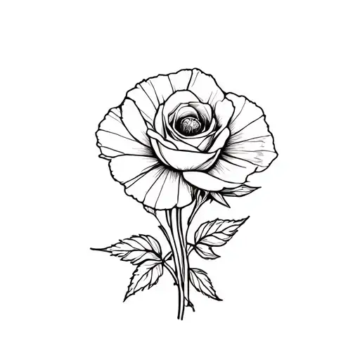 Bouquet With 1 Rose And 1 Poppy Flower Intertwined