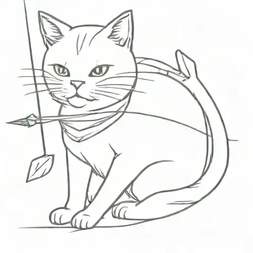 A Cat With A Bow And Arrow In A Minimalist Style