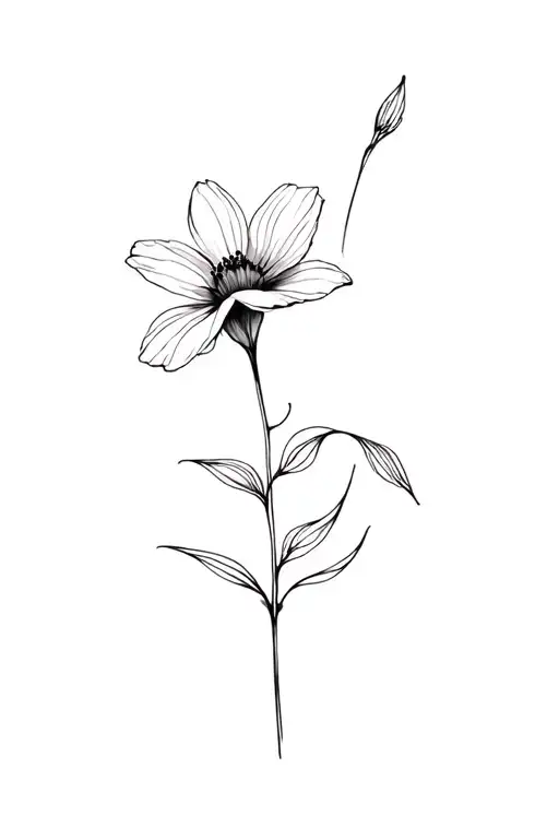 Fine Line Violet Flower In Black And White