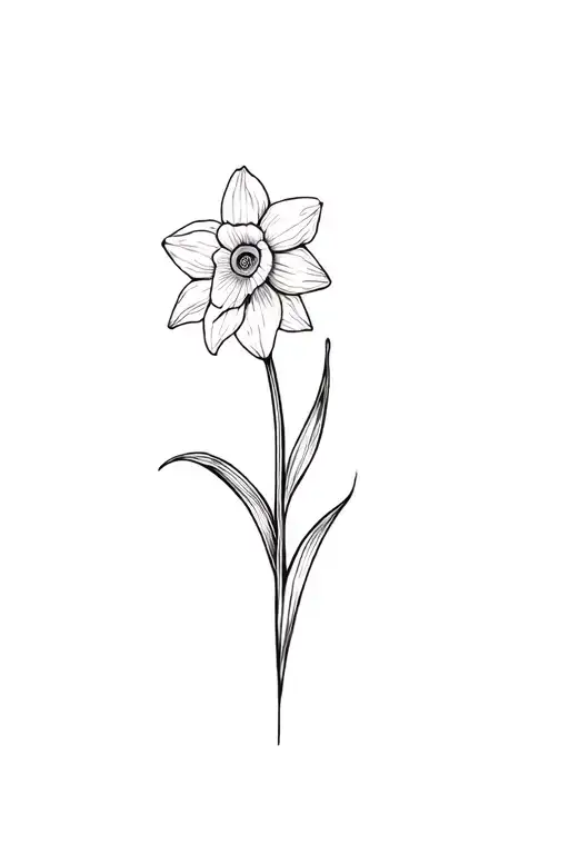 Fine Line Daffodil Flower In Black And White