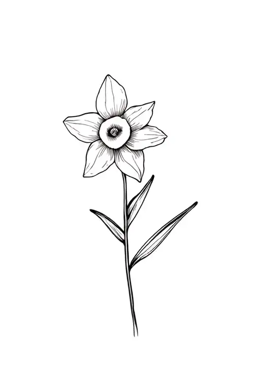 Fine Line Daffodil Flower In Black And White