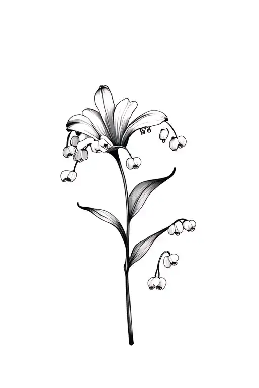 Fine Line Lily Of The Valley Flower In Black And White