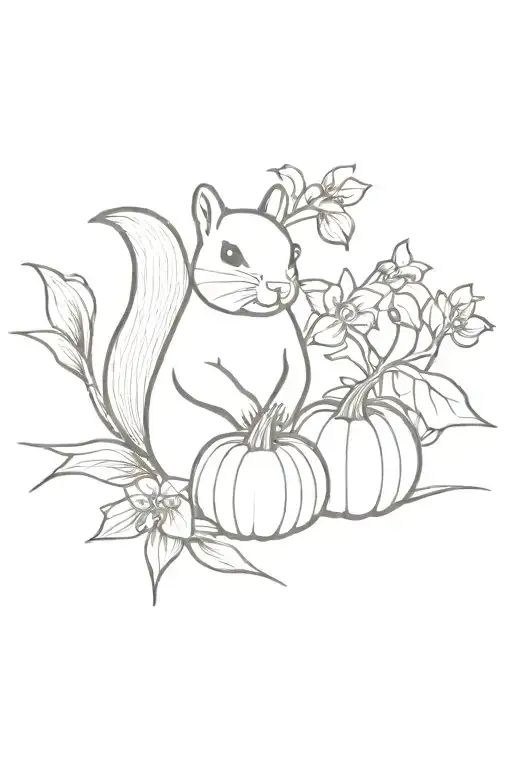 Orchids Behind Squirrel With Pumpkin