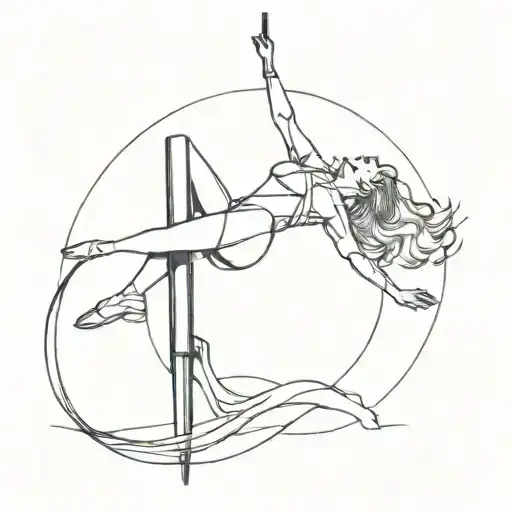 A Tattoo Of A Pole Dancer Gracefully Spinning With A Book In Hand