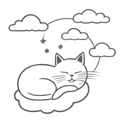 A Whimsical Design Of A Cat Sleeping On A Cloud