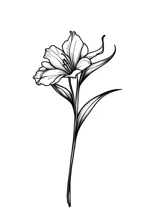 Basic Fine Line Gladiolus Flower In Black And White