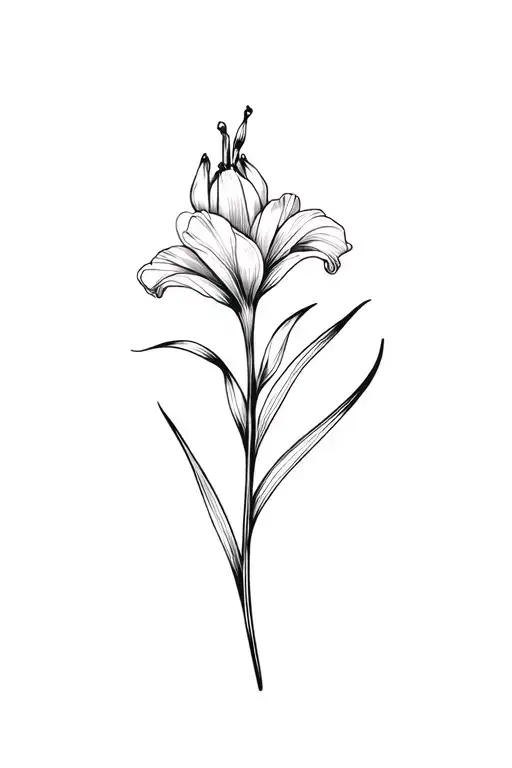 Basic Fine Line Gladiolus Flower In Black And White