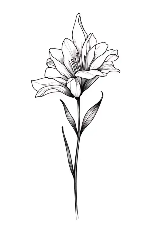 Basic Fine Line Gladiolus Flower In Black And White
