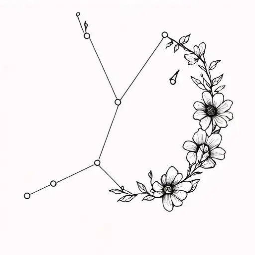 Aries Constellation Fine Line Tattoo With Flowers