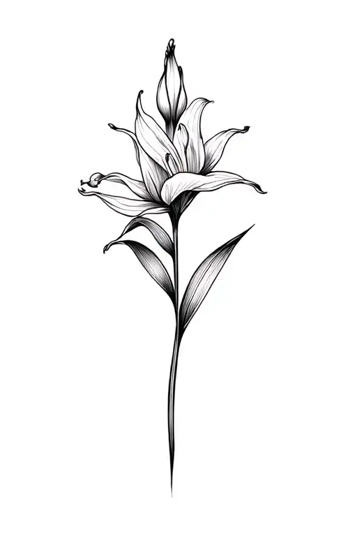 Basic Fine Line Gladiolus Flower In Black And White