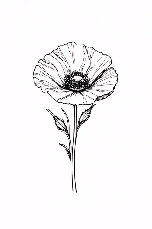 Basic Fine Line Poppy Flower In Black And White