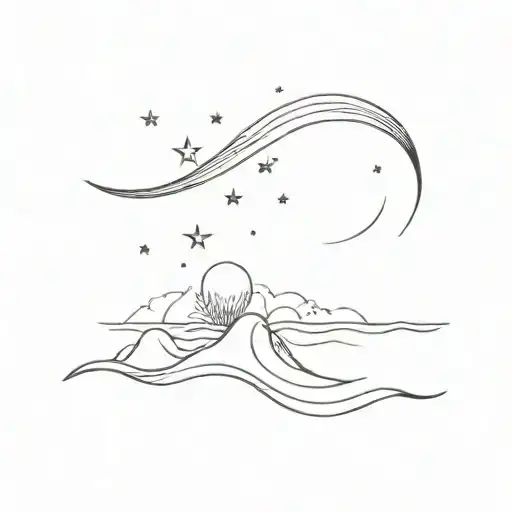 A Shooting Star Over A Peaceful Beach With Gentle Waves