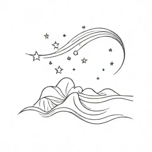 A Shooting Star Over A Peaceful Beach With Gentle Waves