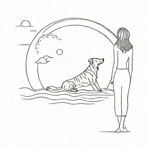 Dog And Beach With A Woman