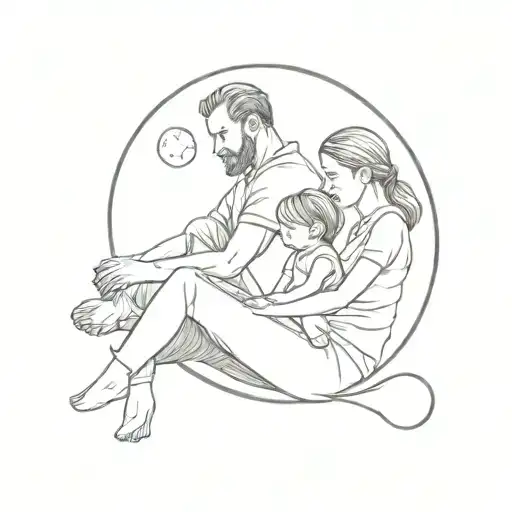 Dad And Daughter Sitting On A Moon Line Sketch No Faces